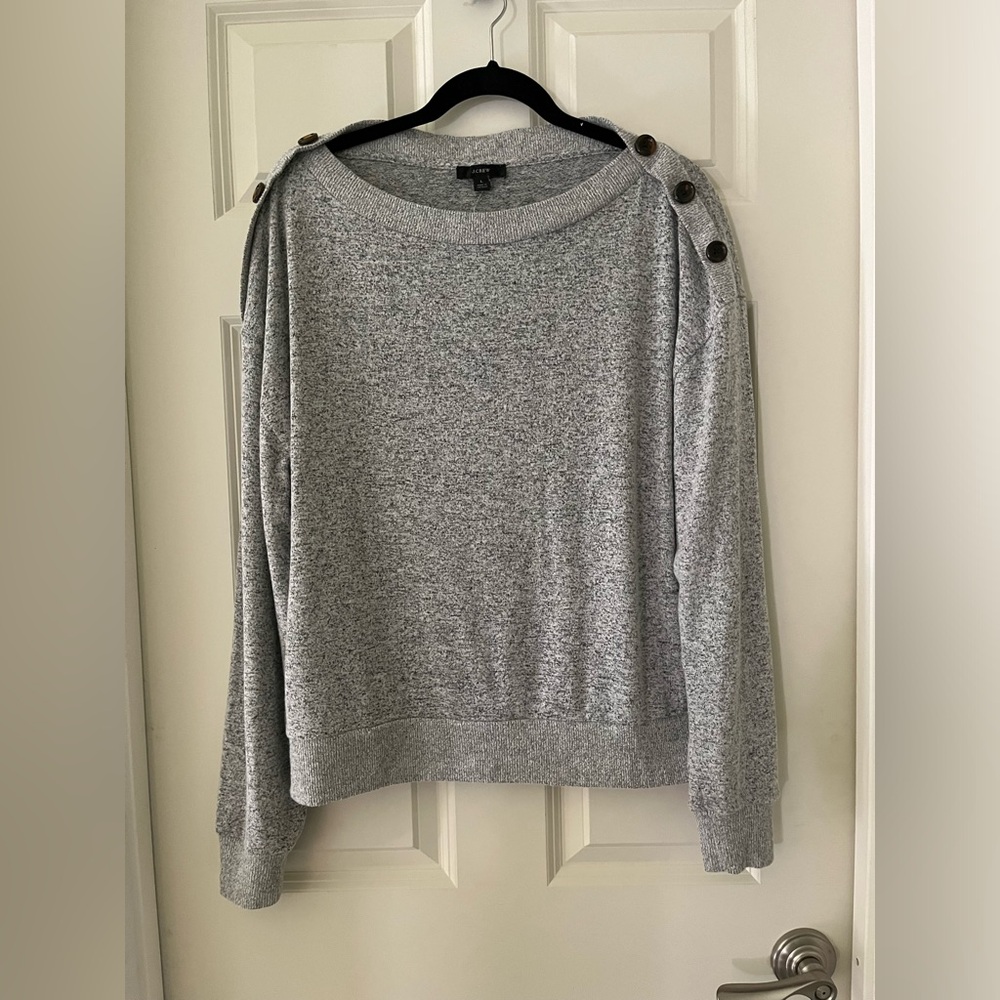 Women’s J.Crew NWT gray marbled shoulder button soft cozy lightweight sweater L